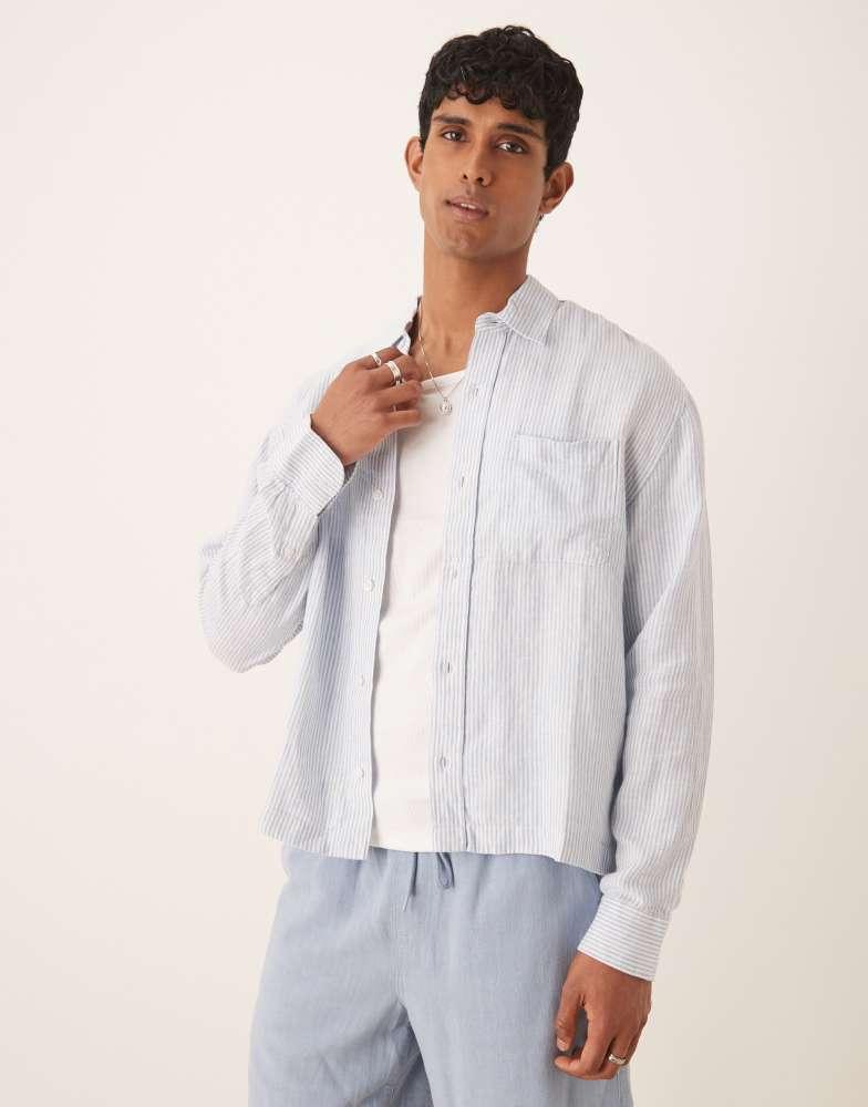 Abercrombie & Fitch Abercrombie & Fitch long sleeve linen shirt in blue stripe