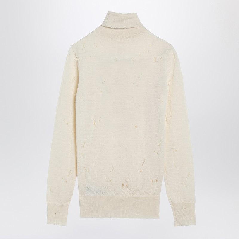 MM6 Mm6 Maison Margiela Women's Distressed Turtleneck Sweater With Numeric Signature