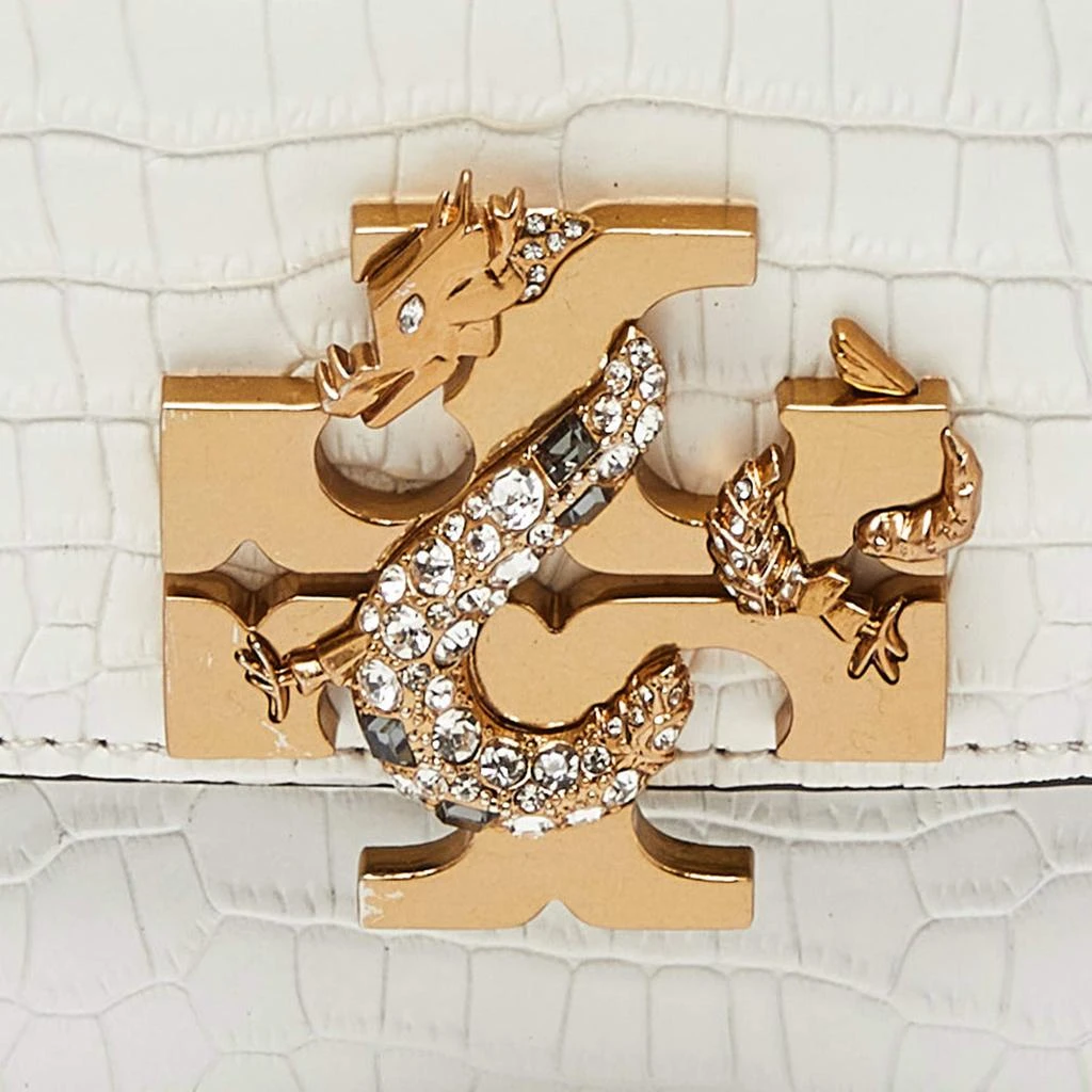 Tory Burch Tory Burch Warm White/Mist Croc Embossed Leather Eleanor Dragon Rectangular Shoulder Bag 5