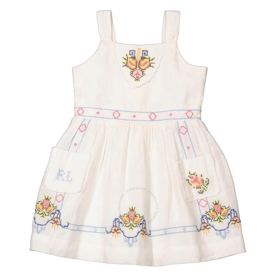 Ralph Lauren Girls White Floral Embroidered Linen Dress 1