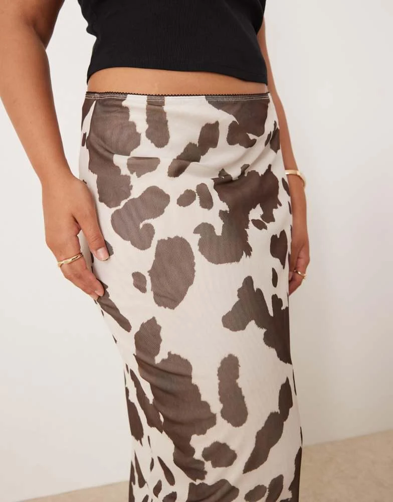ASOS ASOS DESIGN Curve mesh midi skirt in cow print 5