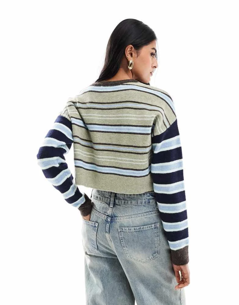 PacSun Pacsun iris round neck striped cropped jumper in multi 4