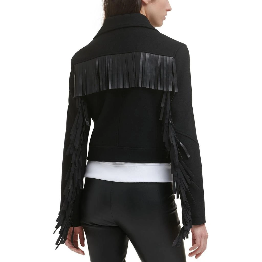 DKNY Womens Fringe Zip Front Motorcycle Jacket 2