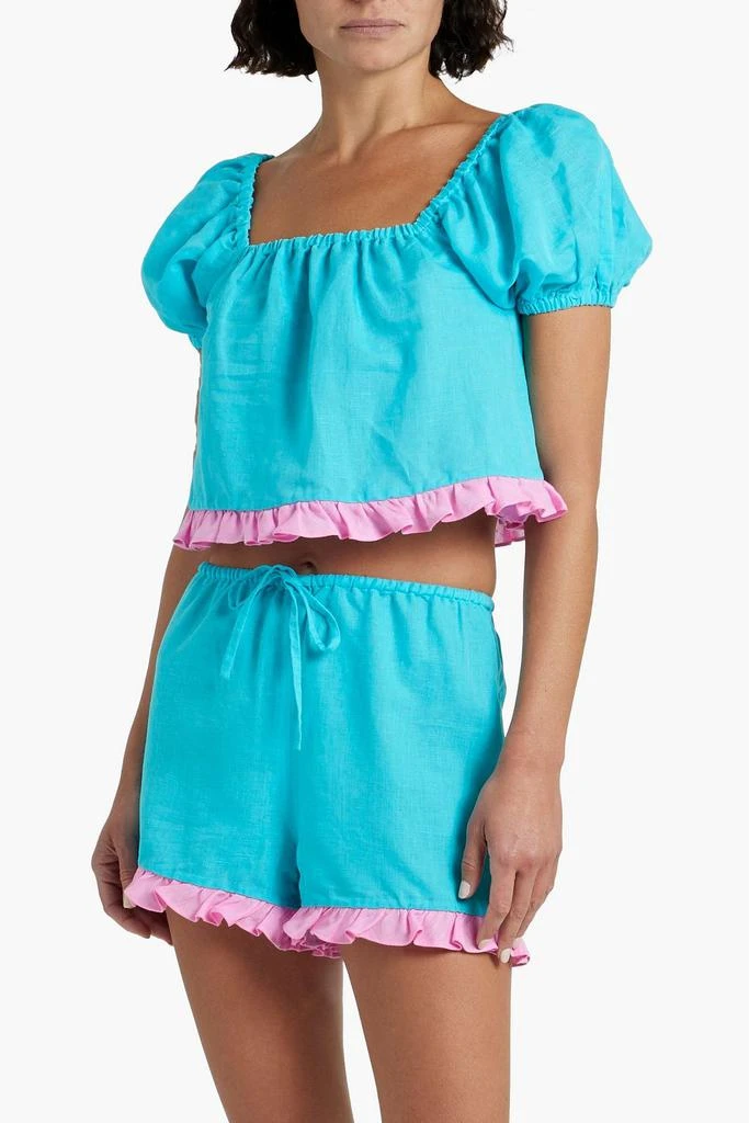 DORA LARSEN Sienna ruffed linen and cotton-blend pajama set 2
