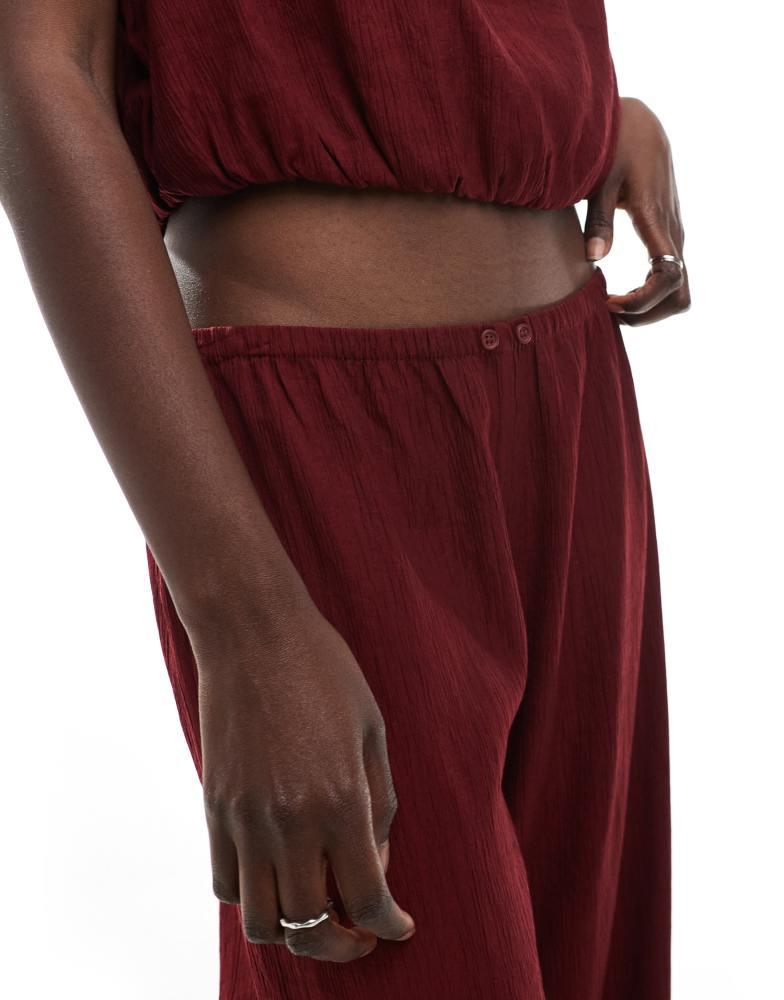 Pull&Bear Pull&Bear textured wide leg trouser co-ord in burgundy