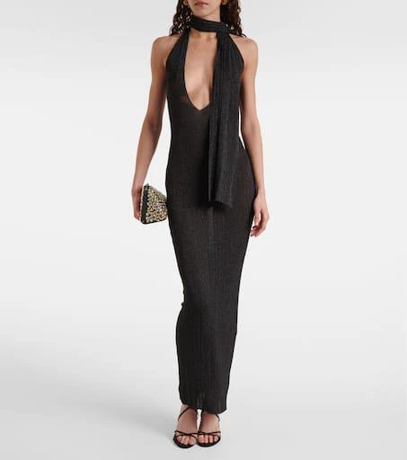 Aya Muse Scarf-detail metallic knit maxi dress 2