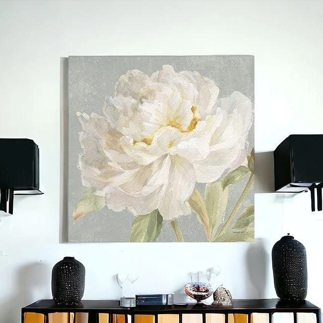 Hivvago Angelic White Peony Flower Unframed Print Wall Art