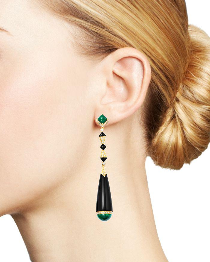 Bloomingdale's Black Onyx, Malachite & Diamond Drop Earrings in 18K Yellow Gold - 100% Exclusive