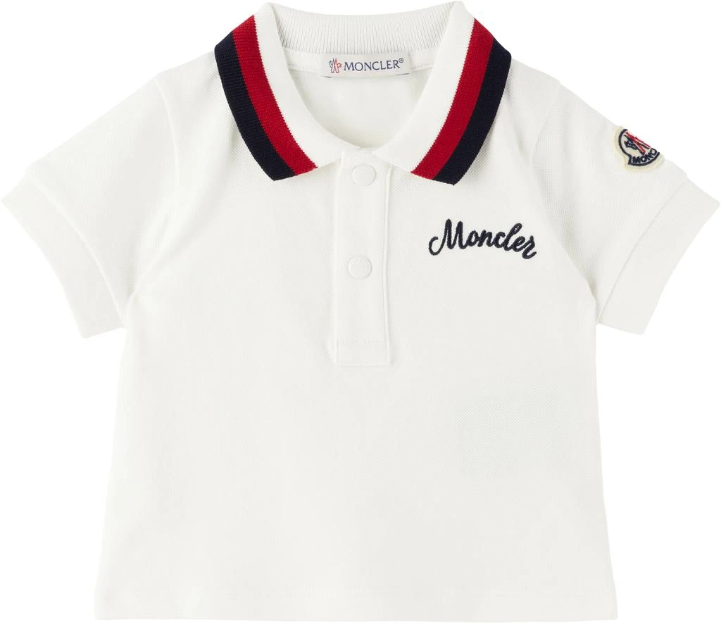 Moncler Baby White Embroidered Logo Polo