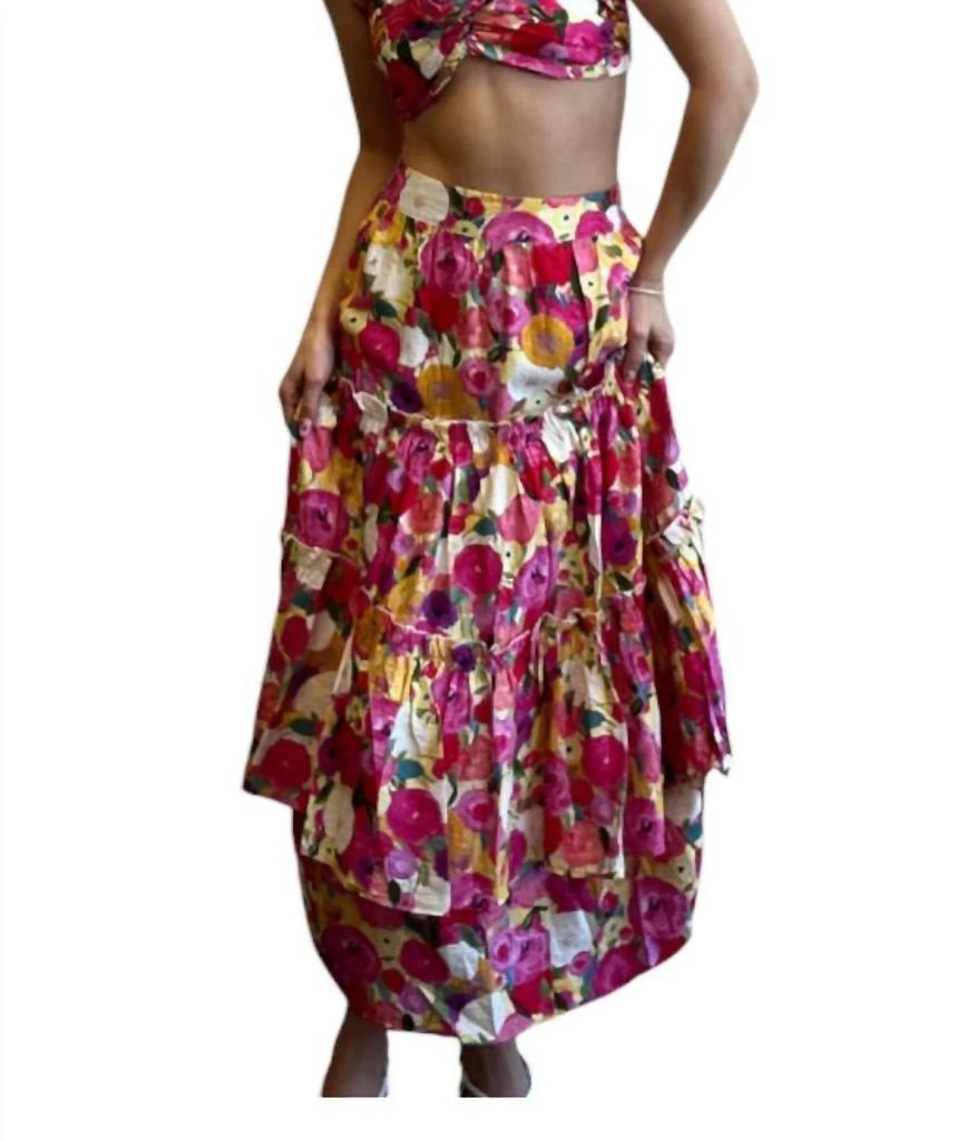 Fore Collection Gypsy Maxi Skirt In Rose Multi 1