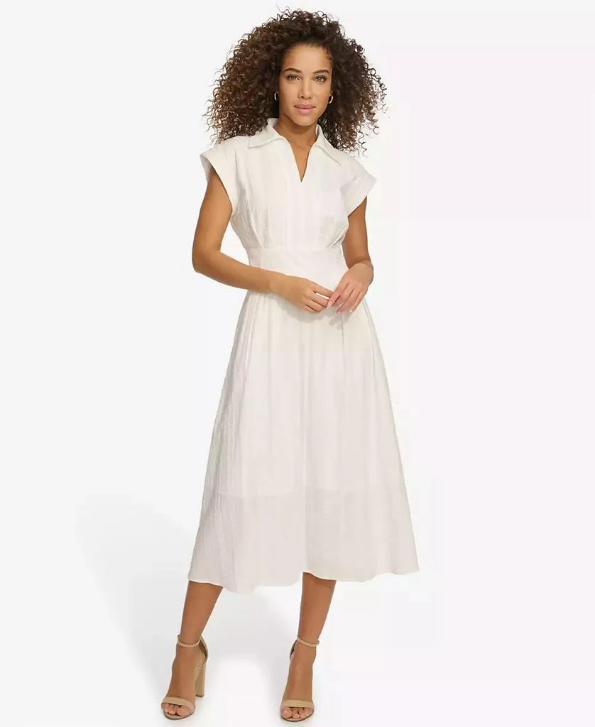 Kensie Women's Textured-Stripe Collared Midi Dress 1