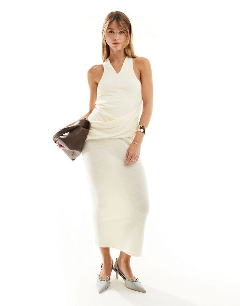 ASOS ASOS DESIGN drape front midi dress with cross back in cream 1