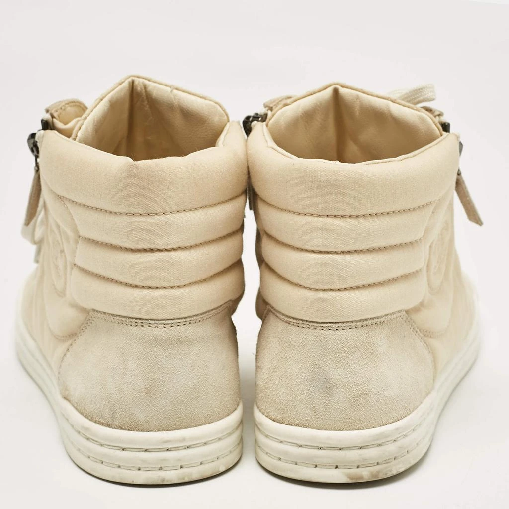 Chanel Chanel Cream Fabric and Suede CC Side Zip High Top Sneakers Size 39 5