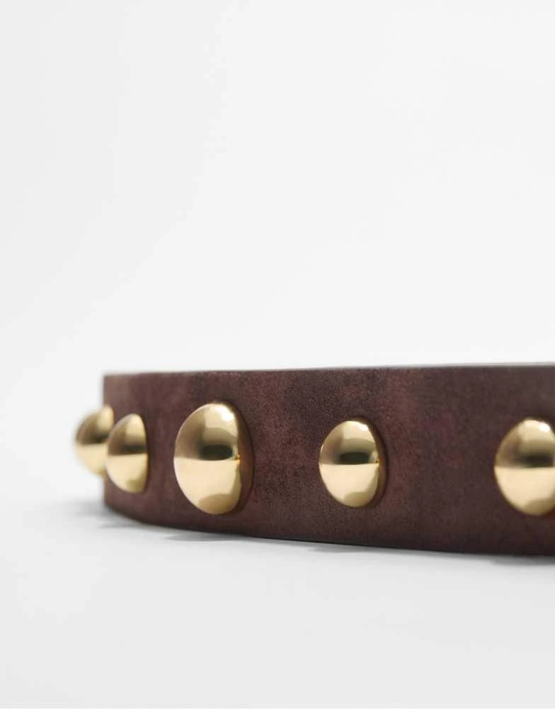 Stradivarius Stradivarius belt with studs in beige 3