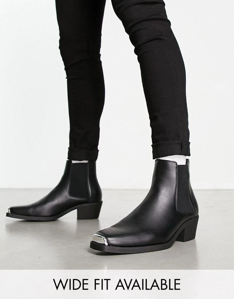 ASOS ASOS DESIGN cuban heel western chelsea boots in black faux leather 1