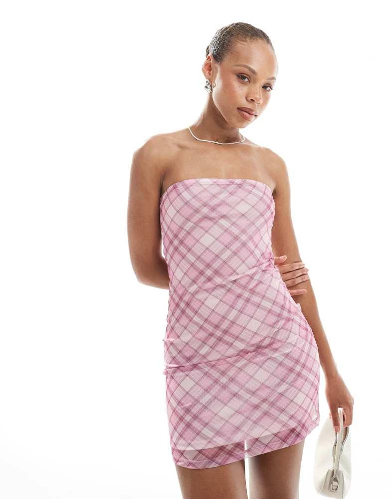 open lace back dress Yoselyn Pleat Mini Dress | Pink Check | Womens
