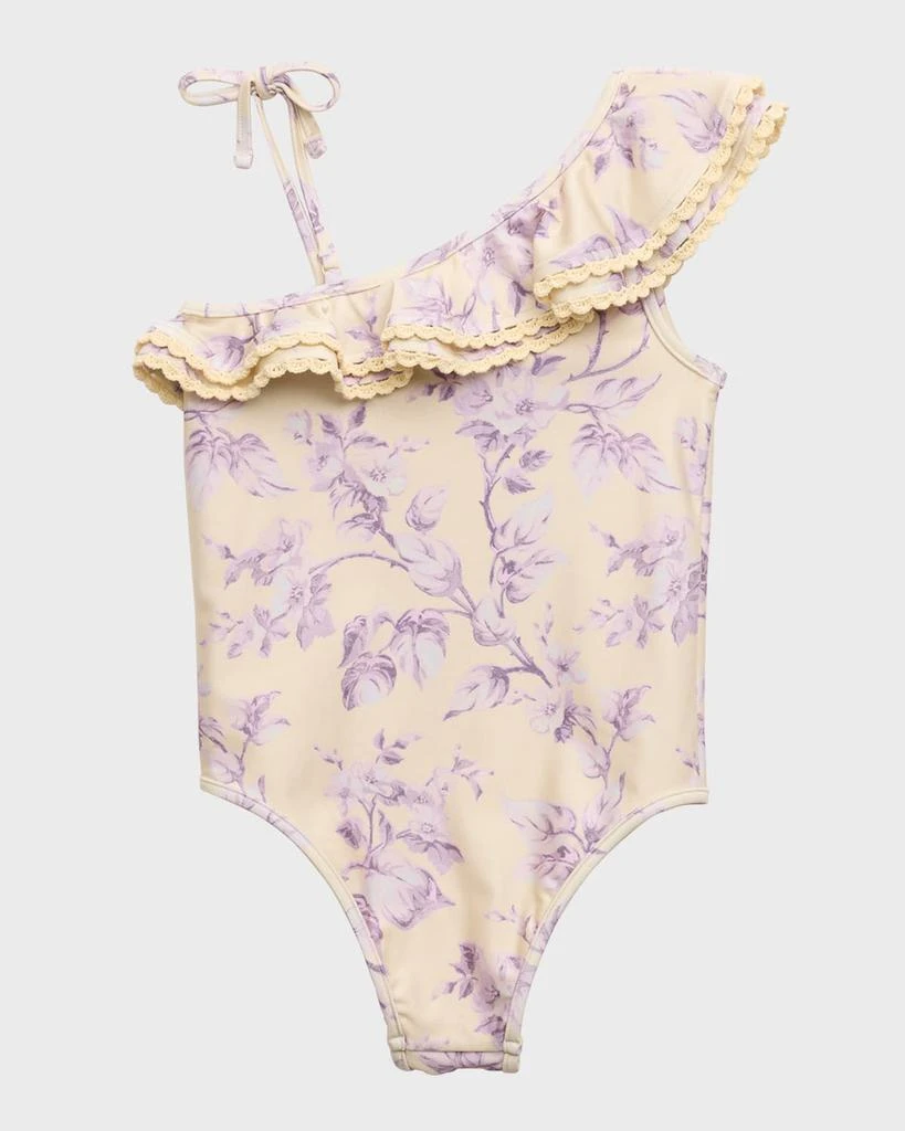 Zimmermann Girl's Halliday Floral-Print Frill One-Piece Swimsuit, Size 1-10 2