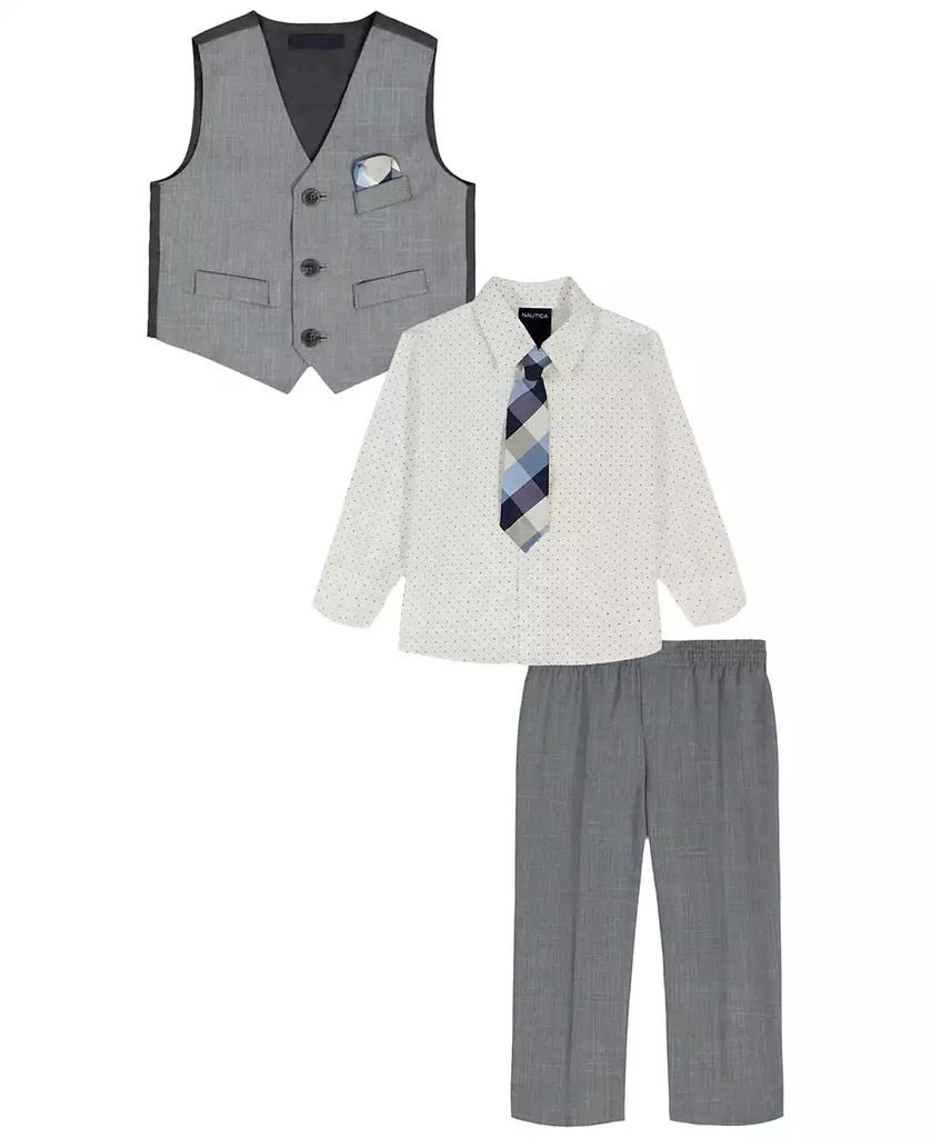 Nautica Baby Boys 4-Piece Blue Deco Sharkskin Shirt, Tie, Pant and Vest Set 1