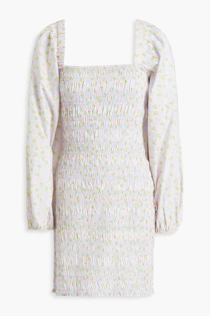 Ganni Shirred floral-print cotton mini dress