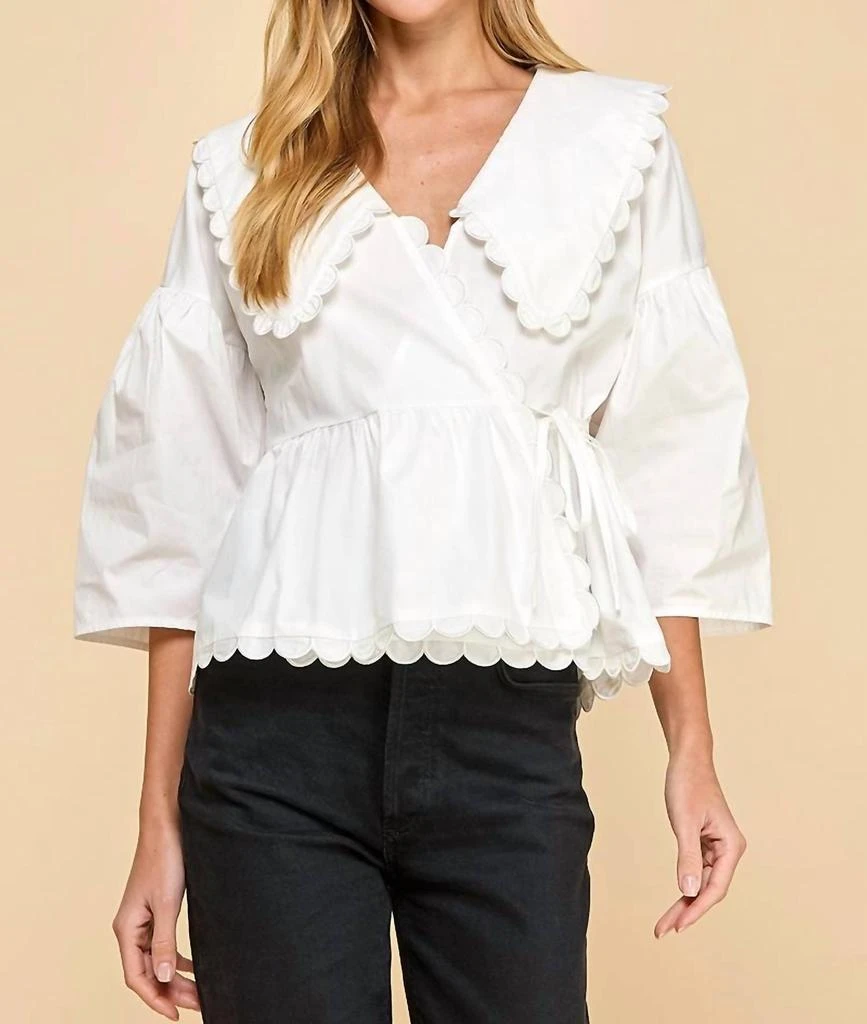 TCEC Exclusive Charm Peter Pan Collar Top In White 1