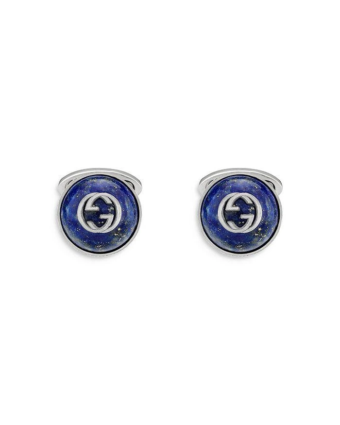 Gucci Sterling Silver 
Lapis Interlocking G Cufflinks