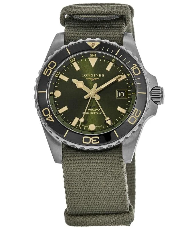 Longines Longines HydroConquest GMT Green Dial Ceramic Bezel NATO Strap Men's Watch L3.790.4.06.2 1