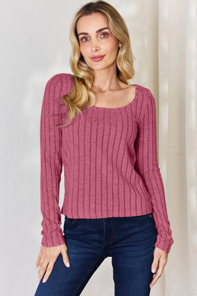 TRUEDAMES Full Size Ribbed Long Sleeve T-Shirt 1