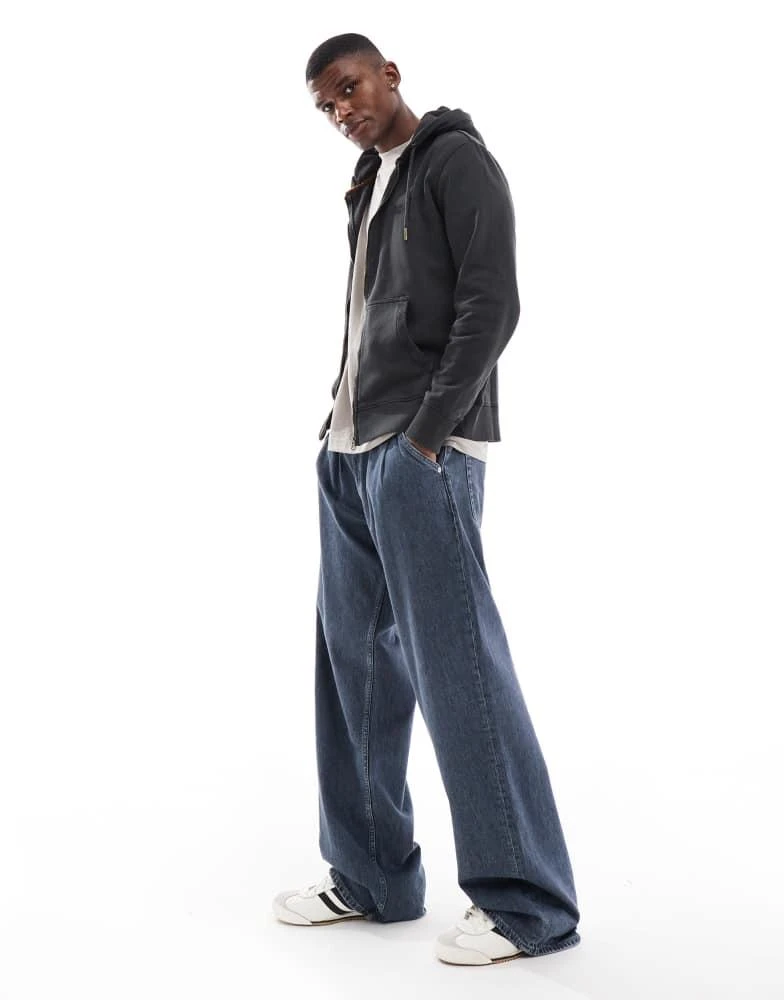 Superdry Superdry Essential logo washed zip hoodie in washed black 3