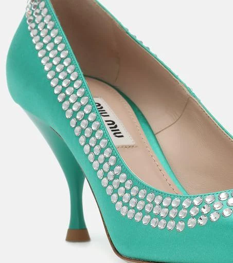 Miu Miu Crystal-embellished satin pumps 6
