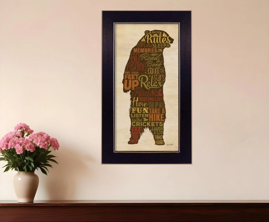 Hivvago Cabin rules 2 Black Framed Print Wall Art