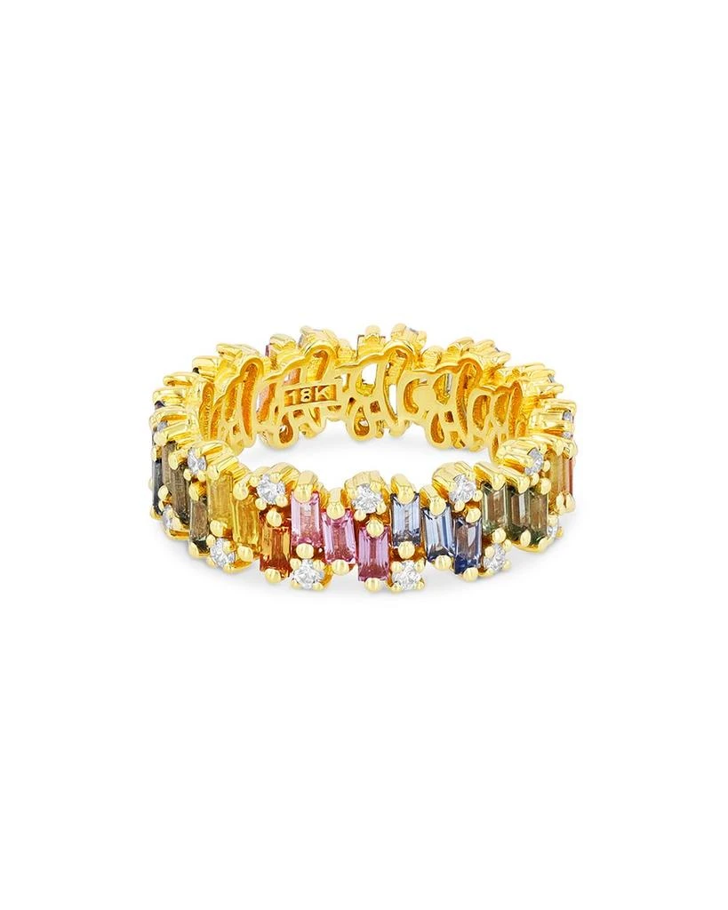 Suzanne Kalan 18K Yellow Gold Fireworks Pastel Rainbow Sapphire & Diamond Eternity Ring 1
