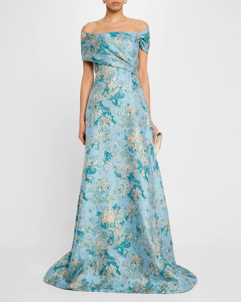 Teri Jon Off-Shoulder Metallic Jacquard Gown 2