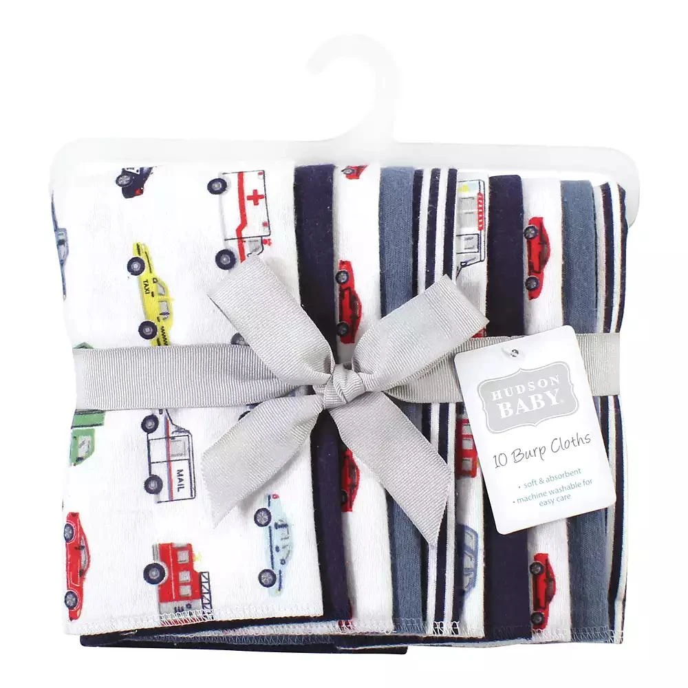 Hudson Bulk Pack of 10 Absorbent Cotton-Poly Flannel Burp Cloths 7