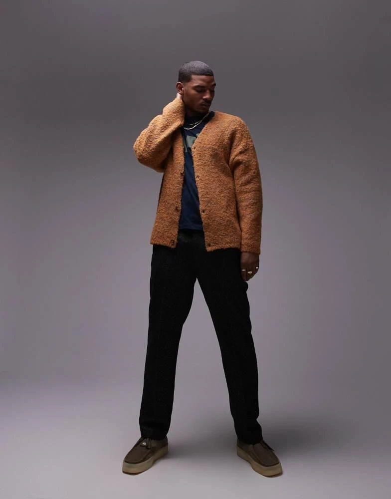 Topman Topman relaxed fit boucle pattern cardigan in orange 3