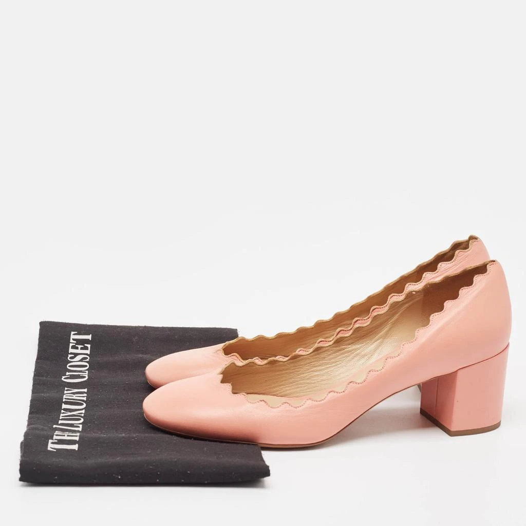 Chloé Chloe Pink Leather Laurena Scalloped Block Heel Pumps Size 37 9