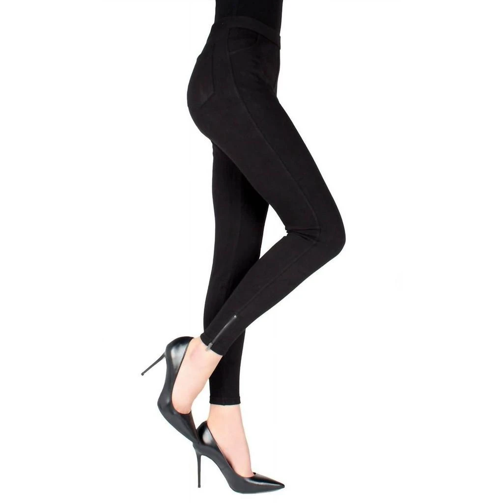 Memoi Zipper Ankle Jean Leggings In Black 1