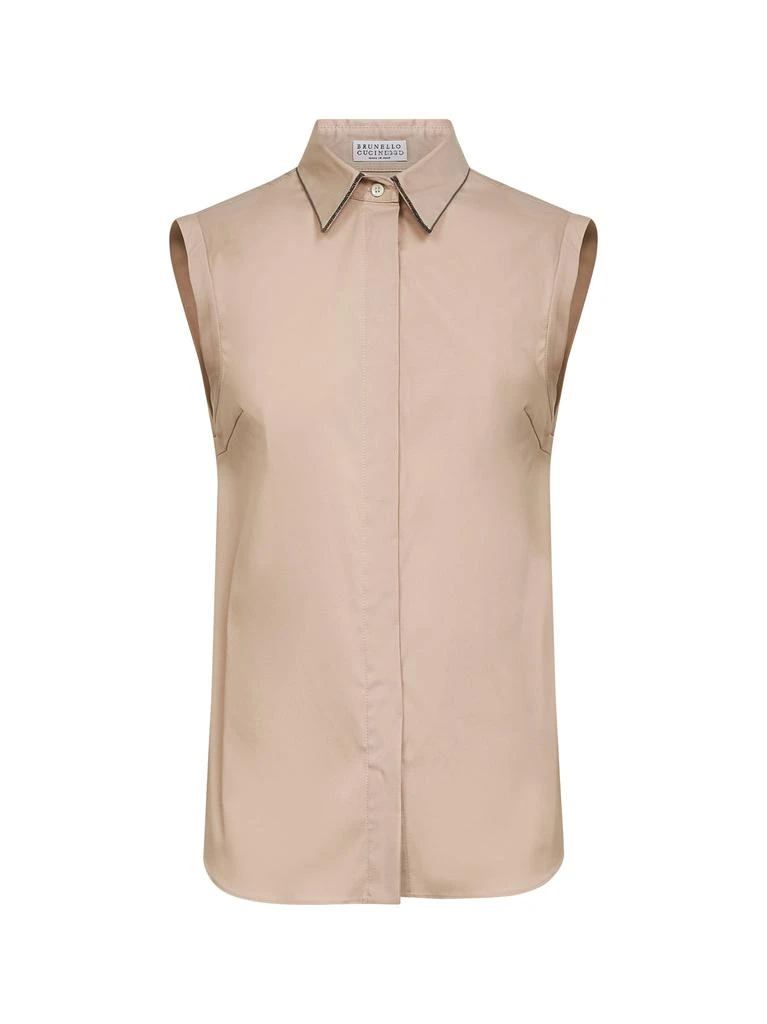 BRUNELLO CUCINELLI | Light brown Shiny Trim poplin shirt | Women | S