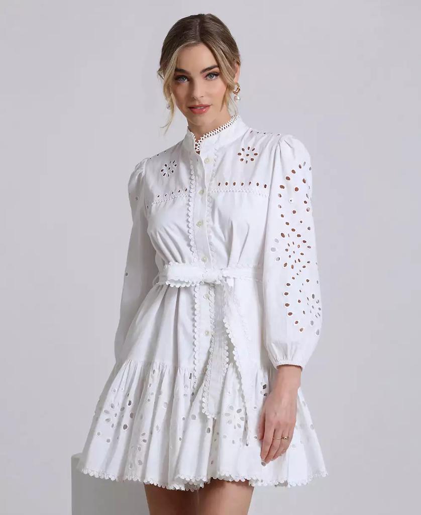 Avec Les Filles Women's Eyelet Cotton Lined Shirt Dress