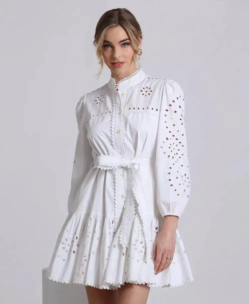 Avec Les Filles Women's Eyelet Cotton Lined Shirt Dress 1