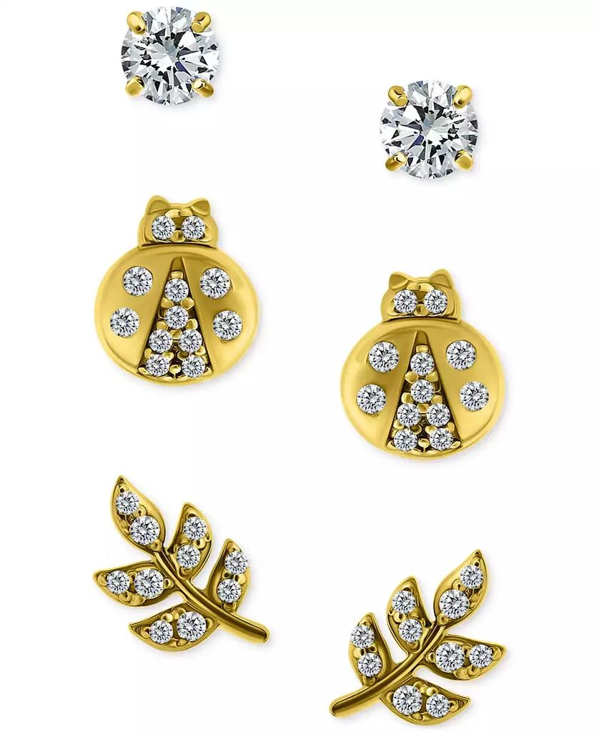 Giani Bernini 3-Pc. Set Cubic Zirconia Stud Earrings in 18k Yellow Gold over Sterling Silver (also in Sterling Silver), Exclusively at Macy's 1