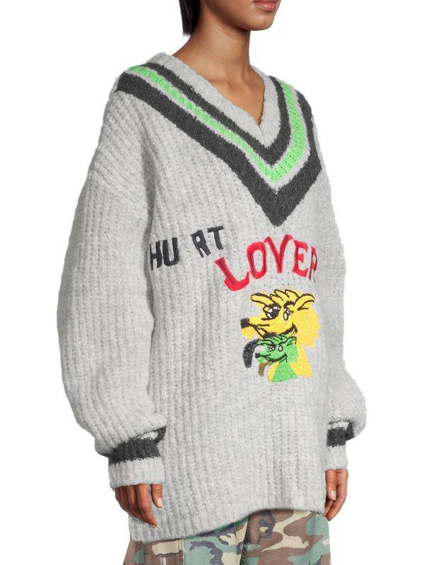 ERL Hurt Lover Wool-Blend V-Neck Sweater