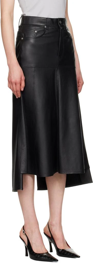 Victoria Beckham Black Panelled Flare Leather Midi Skirt 2