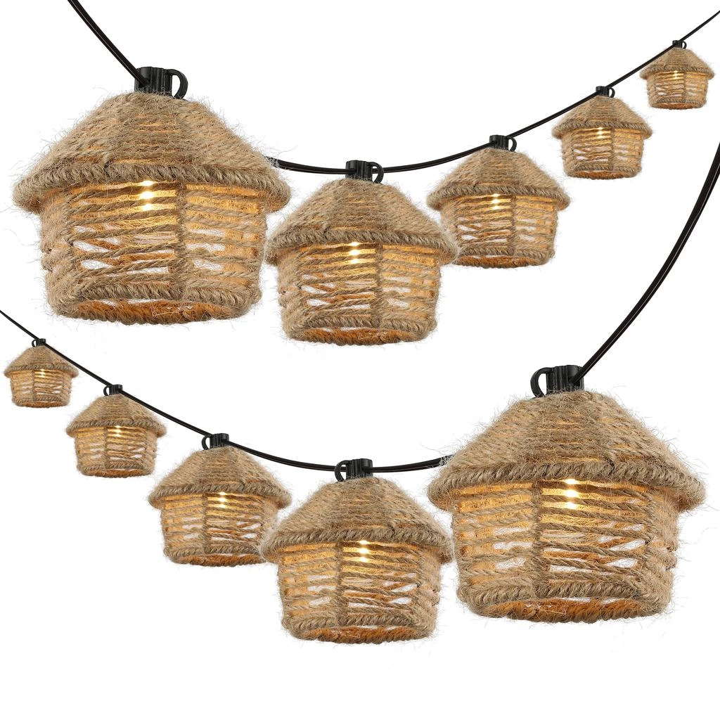 JONATHAN Y Maui 10-Light Indoor/Outdoor 10 ft. Mid-Century Vintage Incandescent G40 Tiki Hut Hemp Rope Shaded String Lights, Brown 2