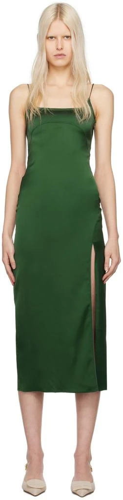 jacquemus green dress La Mini Robe Drapeado Dress in Dark Green