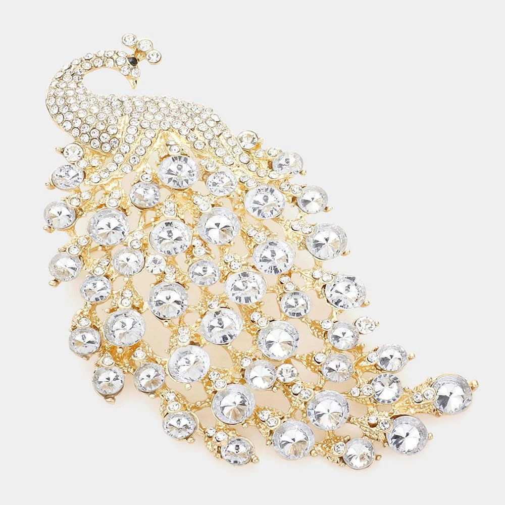 FASHNZFAB Bubble Stone Cluster Peacock Pin Brooch 4