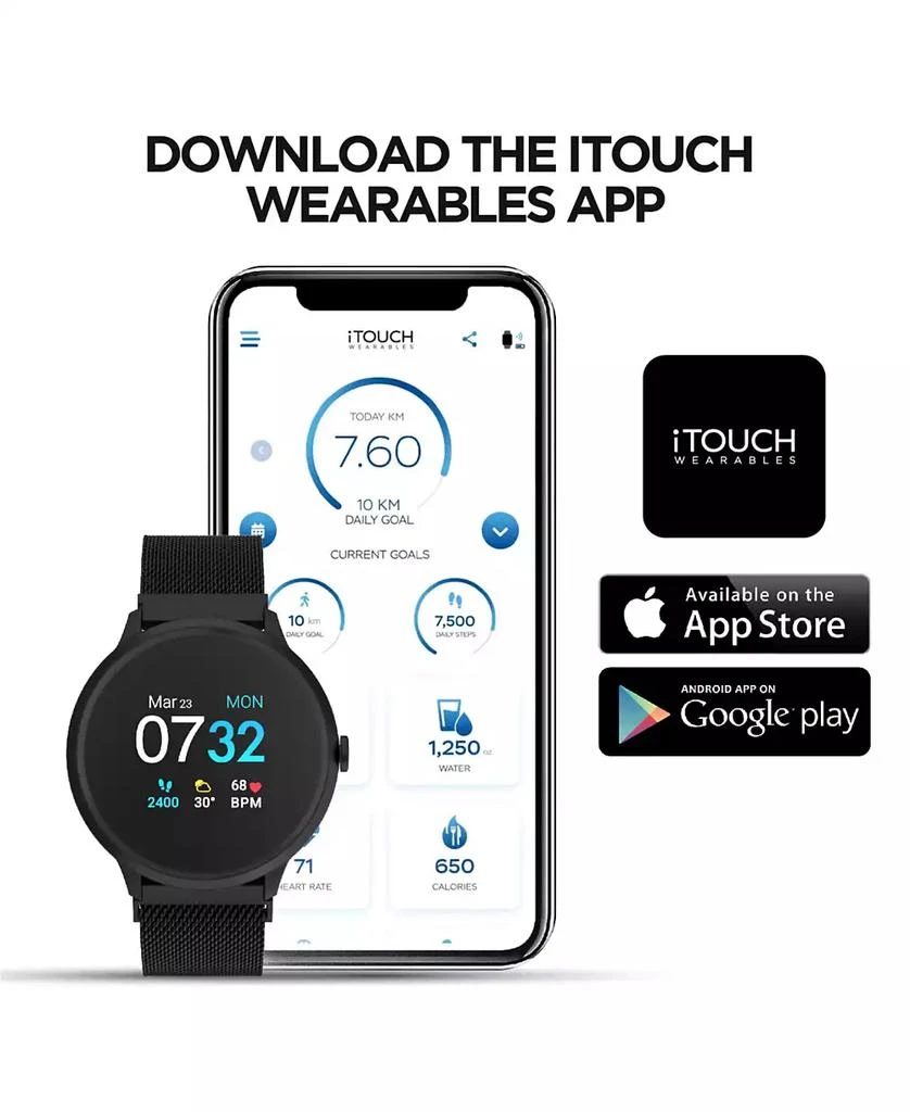 iTouch Sport 3 Unisex Touchscreen Smartwatch: Rose Gold Case with Black Silicone Strap 45mm 7