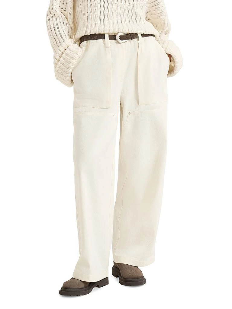 Brunello Cucinelli Dyed Cotton and Wool Wrinkled Denim Utility Track Trousers with Monili 2