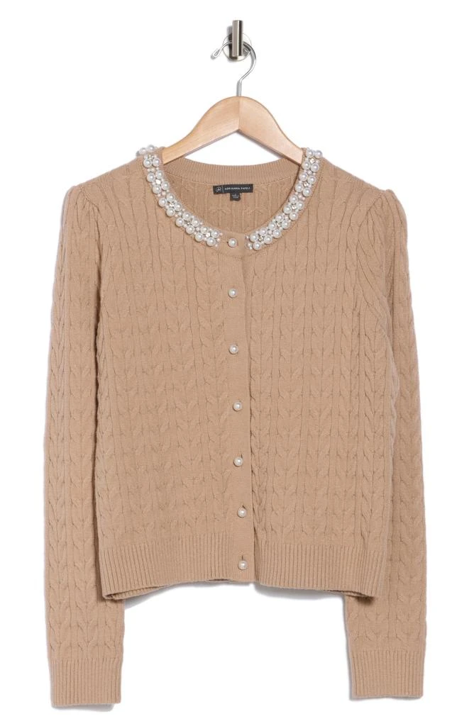 Adrianna Papell Faux Pearl Adorned Cable Knit Sweater 1