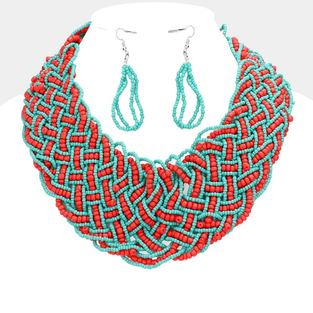 FASHNZFAB Braided Seed Beaded Necklace