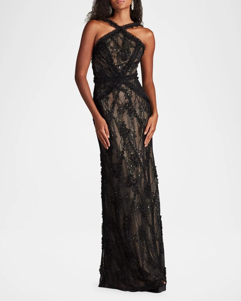 SHO by Tadashi Shoji Backless Ruffle-Trim Lace Gown - Dresses & Skirts -  Free Shipping